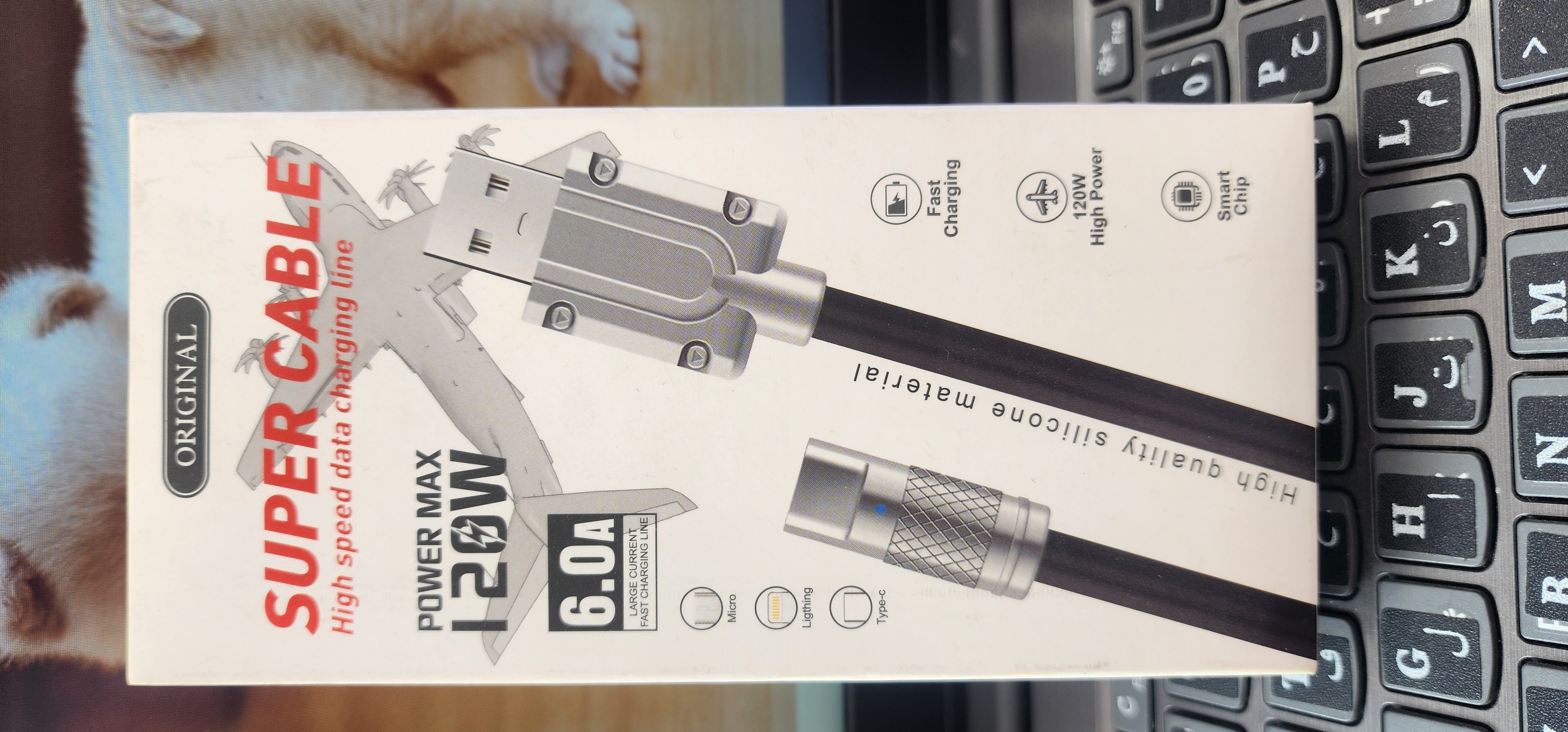 کابل شارژ سوپر کابل پاور مکس 120w,6A